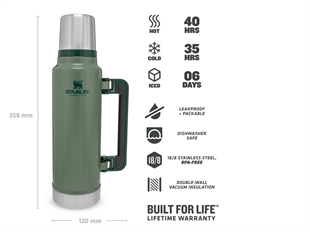 Stanley Klasik Vakumlu Çelik Termos Yeşil 1.4 Litre