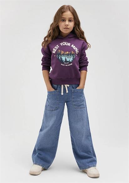 Mavi Rest Your Mınd Baskılı Kapşonlü Çocuk Sweatshirt