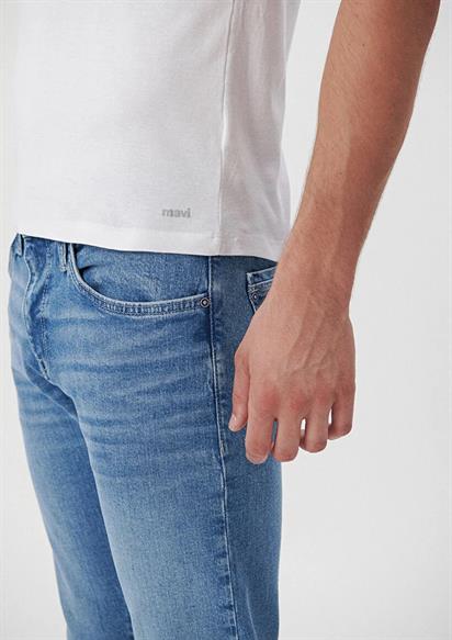 Mavi Bisiklet Yaka Beyaz Erkek Tişört