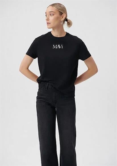 Mavı Logo Kadın Siyah Tişört