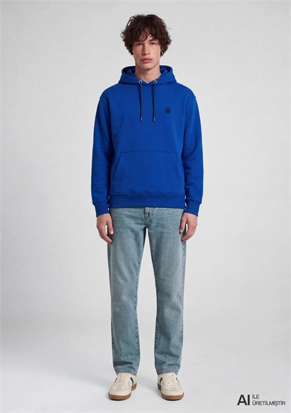 Mavi Logo Nakışlı Kapüşonlu Erkek Sweatshirt