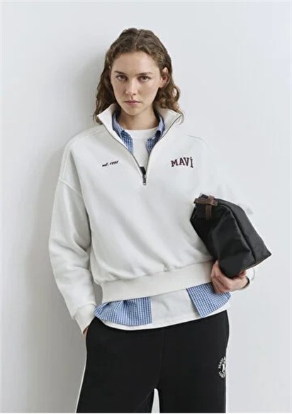 Mavi Logo Baskılı Yarım Fermuar Kadın Sweatshirt-1S10373-70057