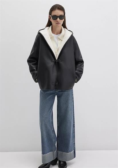 Mavi Kapişonlu  Siyah Kadın Mont 1110612-900