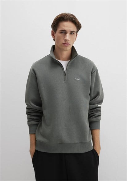 Mavi Yarım Fermuarlı Baskıl Erkekı Sweat -0S10585-71598