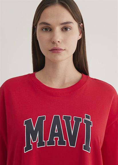 Mavi Baskılı  Acı Kırmızı Kadın T-Shirt 1600843-82054