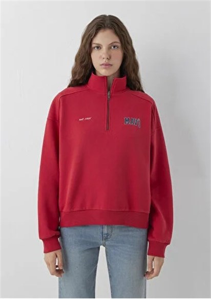 Mavi Logo Baskılı Yarım Fermuarlı Kadın Sweatshirt-1S10373-88631