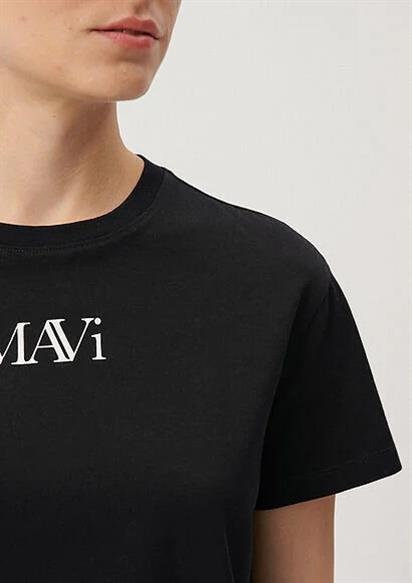 Mavı Logo Kadın Siyah Tişört