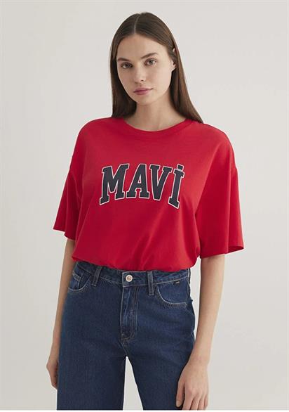 Mavi Baskılı  Acı Kırmızı Kadın T-Shirt 1600843-82054