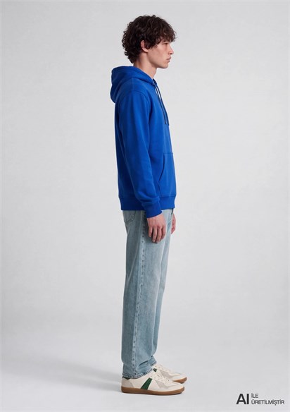 Mavi Logo Nakışlı Kapüşonlu Erkek Sweatshirt