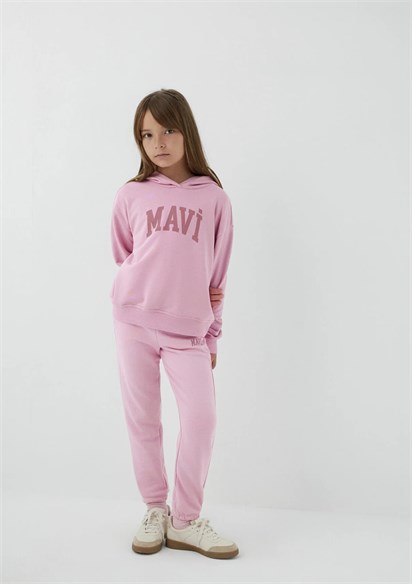 Mavi Kapüşonlu Pembe Sweatshirt