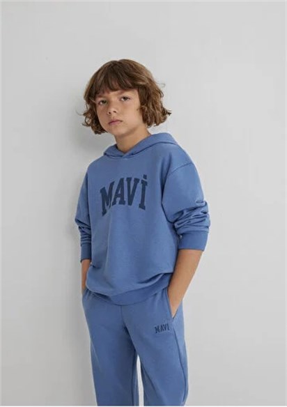 Mavi Mavi Logo Baskılı Kapşonlu  Çocuk Sweatshirt 6S10143-83767