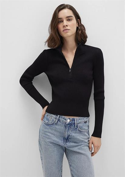 Mavi Yarım Fermuarlı Siyah Kadın Kazak 1710519-900