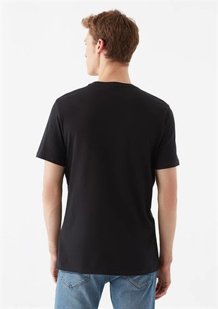 Mavi Baskılı Erkek T-Shirt Siyah