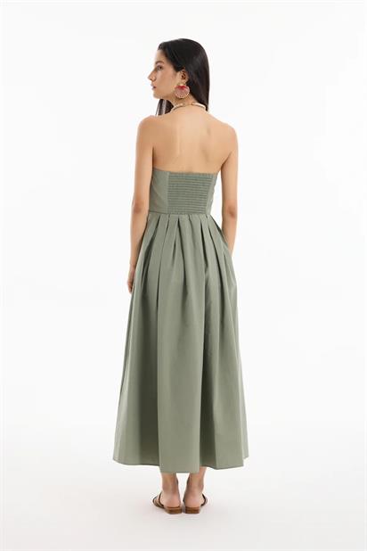 Quzu Straplez Midi Boy Elbise 24Y31967