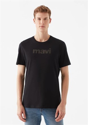 Mavi Baskılı Erkek T-Shirt Siyah