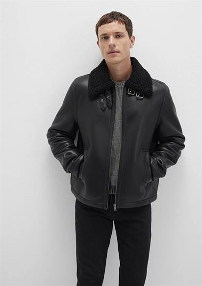 Mavi Kürk Yaka Jet Siyah Erkek Mont 0110670-71379