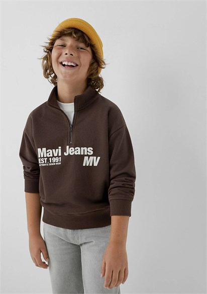 Mavi Mavi Jeans Baskılı Logo Yarım Fermuarlı Çocuk Sweatshirt 6S10142-88067