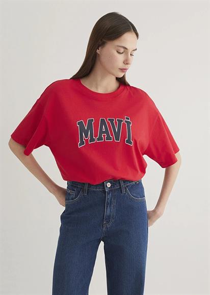 Mavi Baskılı  Acı Kırmızı Kadın T-Shirt 1600843-82054
