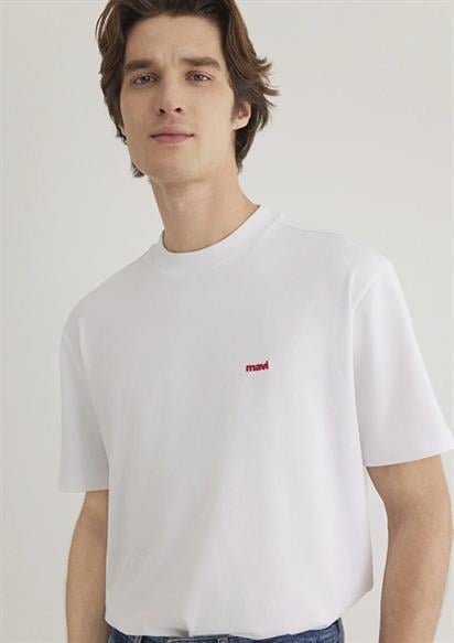 Mavi Baskılı  Beyaz Erkek T-Shirt 0612216-620