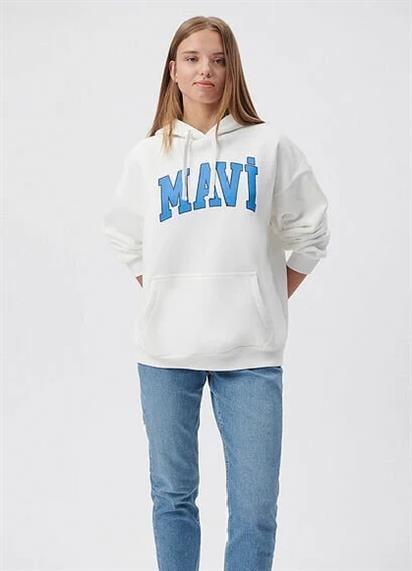 Mavi Logo Kapüşonlu Kırık Bey Kadın Sweatshırt 1600361-81964