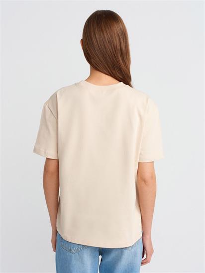 Dilvin %100 Pamuk Dekoratif Dikişli Kadın Bisiklet Yaka T-shirt