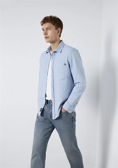 Mavi Çizgili  White Stripe /İndigo Zemi Erkek Gömlek