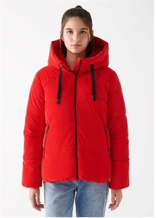 Mavi Kapüşonlu Kırmızı  Kadın Ceket  1110043-81773