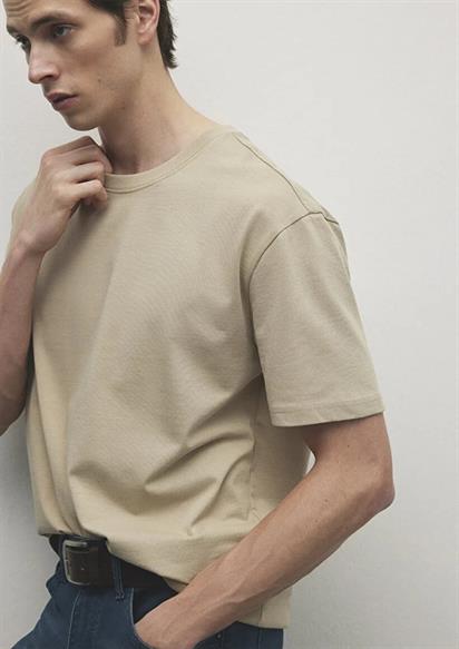 Mavi Bisiklet Yaka Tişört Boz Kahve