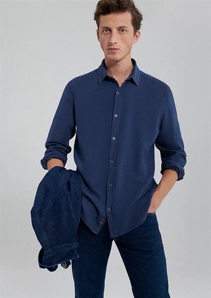 Mavi Uzun Kol Gömlek Gece Mavi Erkek Gömlek