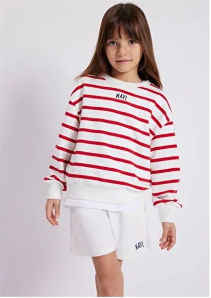 Mavi Logo Baskılı Çizgili Unisex Sweatshirt 7S10038-82054