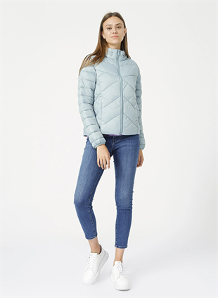 Mavi Dik Yaka Soluk Mavi Kadın Mont / M110698-34521