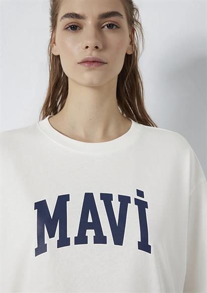 Mavi Mavi Baskılı  Kırık Beyaz Kadın T-Shirt