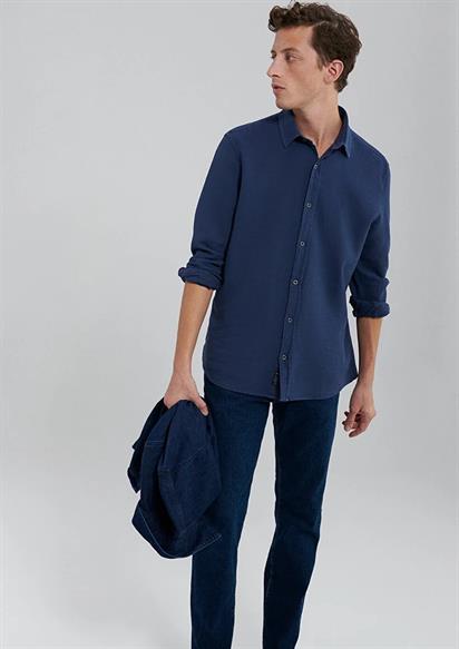 Mavi Uzun Kol Gömlek Gece Mavi Erkek Gömlek