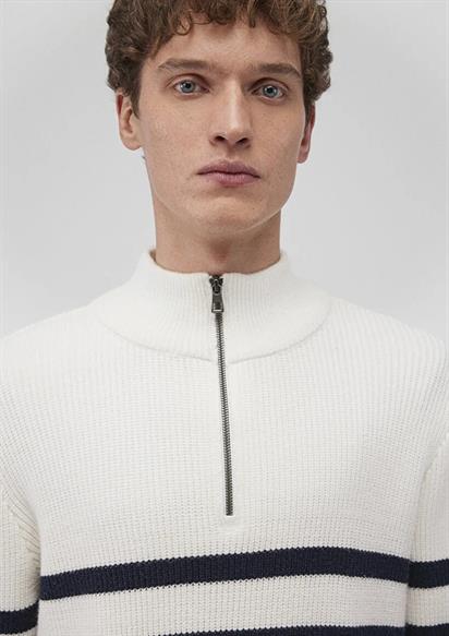 Mavi Yarı Fermuarlı Çizgili Kazak-0710131-70057