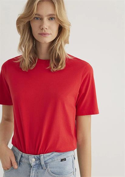 Mavi Yuvarlak Yaka  Çin Kırmızısı Kadın T-Shirt 1600955-70467