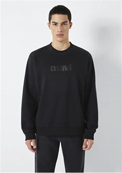 Mavi Logo Baskılı Bisiklet Yaka Siyah Sweatshirt 0S10551-900