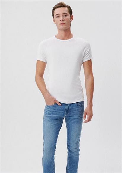 Mavi Bisiklet Yaka Beyaz Erkek Tişört