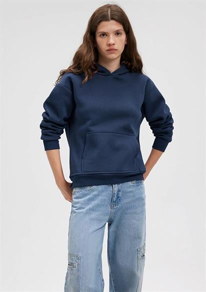 Mavi Kapişonlu Kadın Sweatshirt