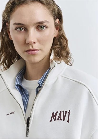 Mavi Logo Baskılı Yarım Fermuar Kadın Sweatshirt-1S10373-70057