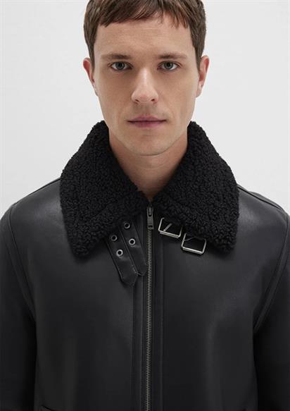 Mavi Kürk Yaka Jet Siyah Erkek Mont 0110670-71379