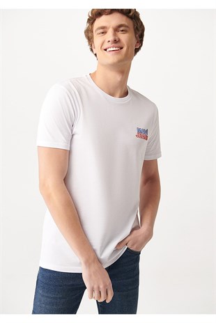 Mavi Baskılı Tişört Beyaz  066841-620