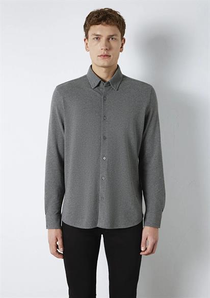 Mavi Uzun Kol Koyu Gri Melanj Erkek Gömlek