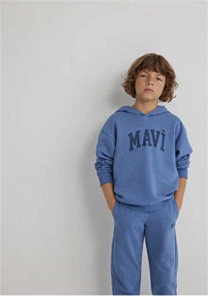 Mavi Mavi Logo Baskılı Kapşonlu  Çocuk Sweatshirt 6S10143-83767