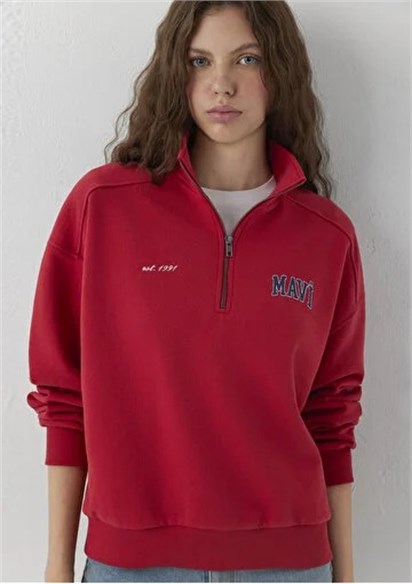Mavi Logo Baskılı Yarım Fermuarlı Kadın Sweatshirt-1S10373-88631