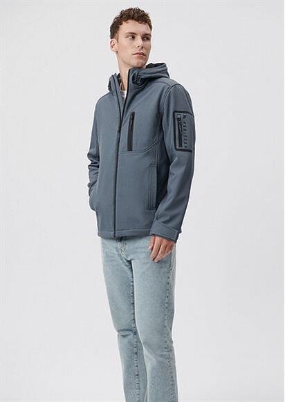Mavi Kapişonlu Erkek Ceket