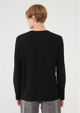 Mavi Uzun Kol  Siyah Erkek Sweatshirt