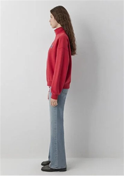 Mavi Logo Baskılı Yarım Fermuarlı Kadın Sweatshirt-1S10373-88631