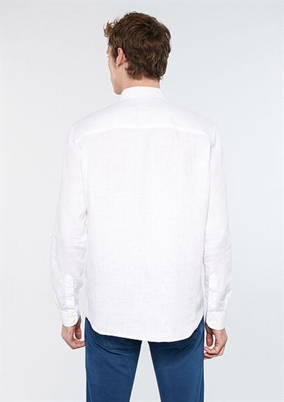 Mavi Keten  Beyaz Erkek Gömlek 021190-620