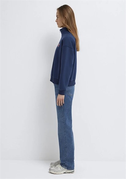 Mavi Logo Baskılı Yarı Fermuarlı Lacivert Sweatshirt