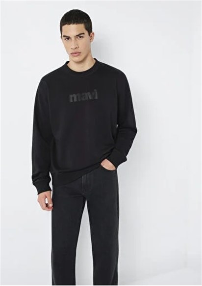 Mavi Logo Baskılı Bisiklet Yaka Siyah Sweatshirt 0S10551-900